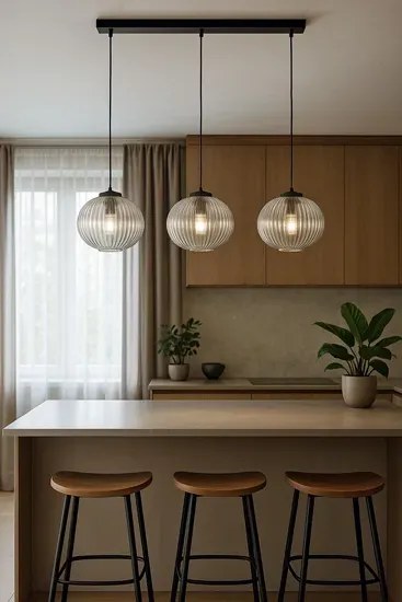 Wisząca lampa z trzema szklanymi kloszami grafitowa S6-D80