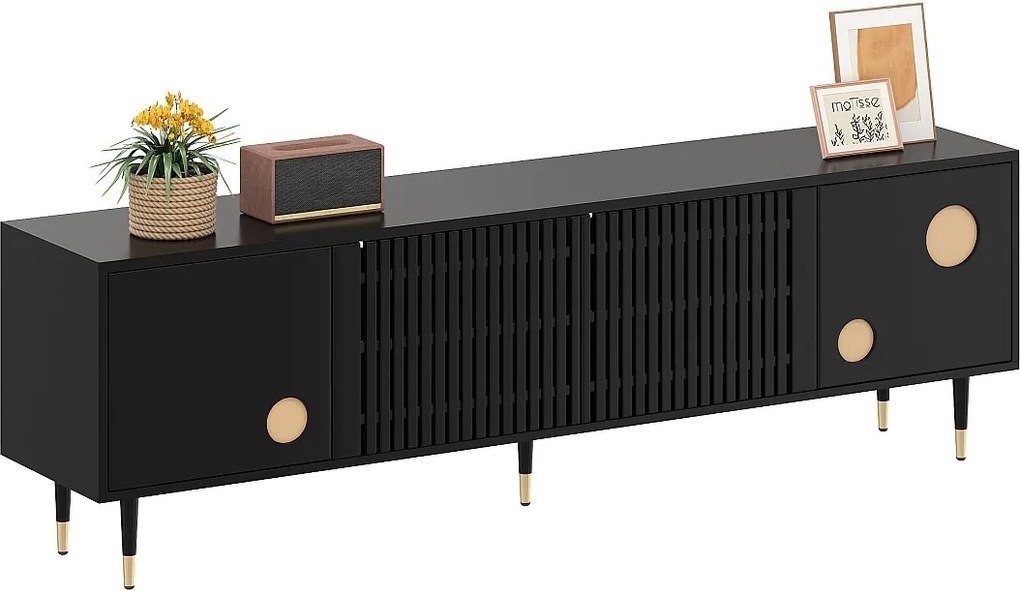 Szafka RTV z konstrukcją kratową - 170 x 36 x 54 cm - z 4 drzwiami - MDF - czarna