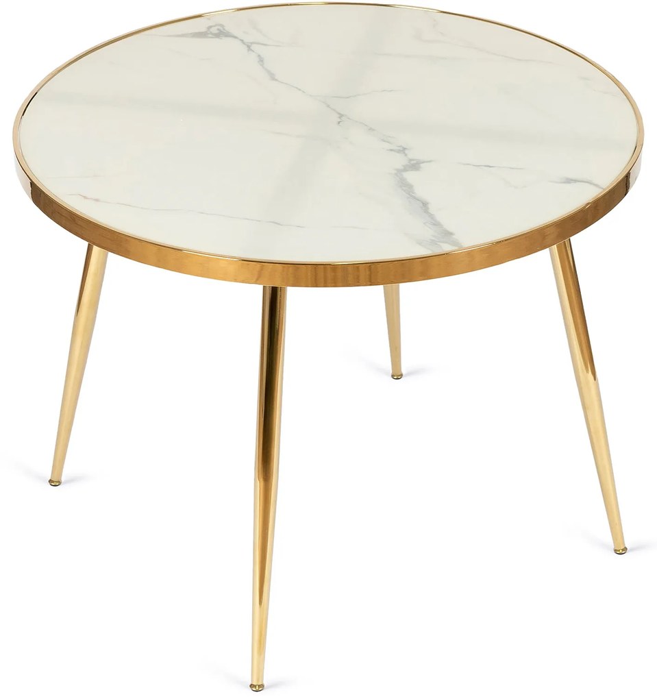 Stół Okrągły TINGA 100 cm Biały Marmur/Złoty Glamour