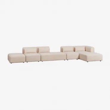 Sofa Modułowy Narożnik Prawy 4-częściowy Z Szezlongiem I Pufem Fogler Tkanina Baranek Boucle Kremowy Beż - Sklum
