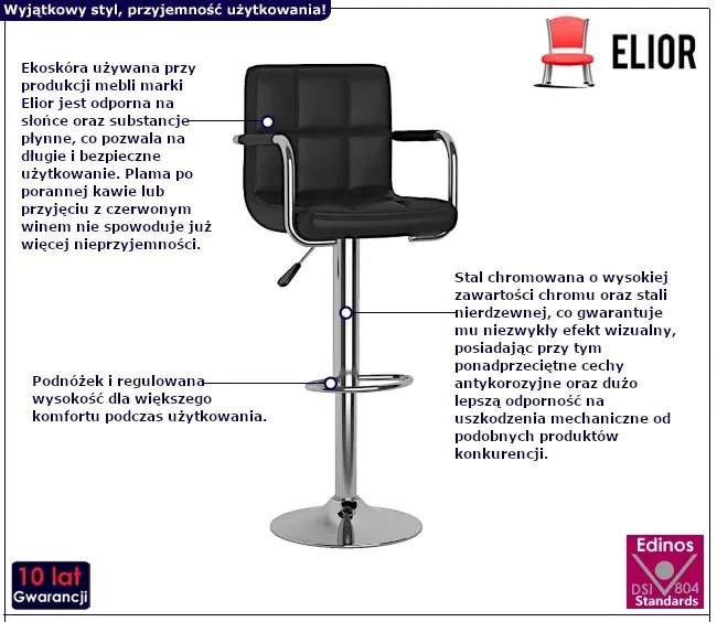 2 czarne hokery z regulowaną wysokością - Saskia 5X