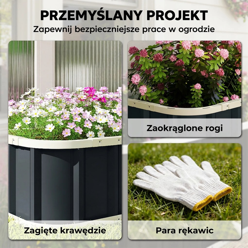 Outsunny Grządka podwyższona stalowa, skrzynia do sadzenia z zatrzaskami, zagięta krawędź, inspekt 136 x 52 x 31 cm Ciemnoszary | Aosom PL