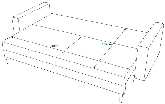 Zielona rozkładana sofa na nóżkach - Adante