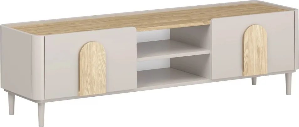 Szafka RTV Amilio 170 cm z szufladą na nóżkach - kaszmir / dąb olejowany / uchwyty dąb jasny