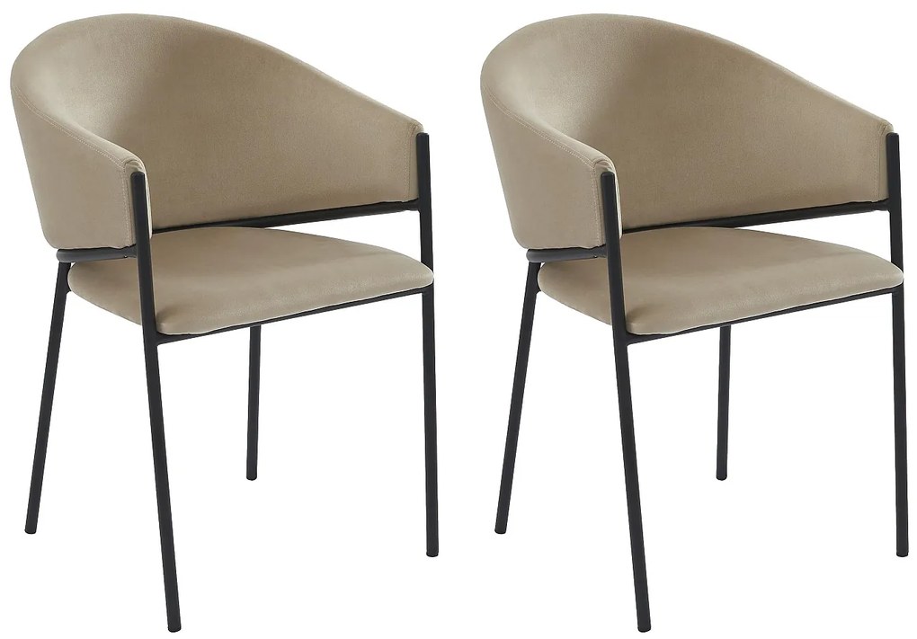 Zestaw 2 krzeseł z podłokietnikami z weluru i czarnego metalu - Beżowy - ORDIDA marki Pascal Morabito