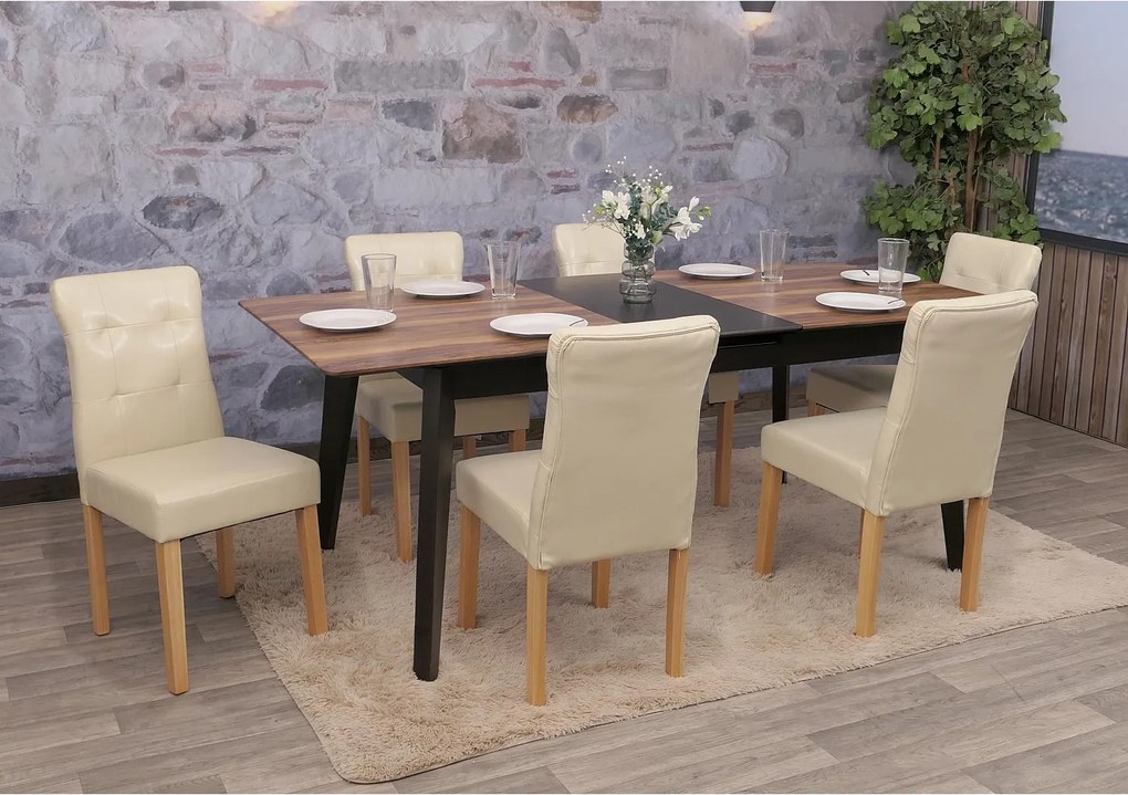 Krzesło do jadalni MCW-E58 (zestaw 6 sztuk),  imitacja skóry kremowy, jasne nogi