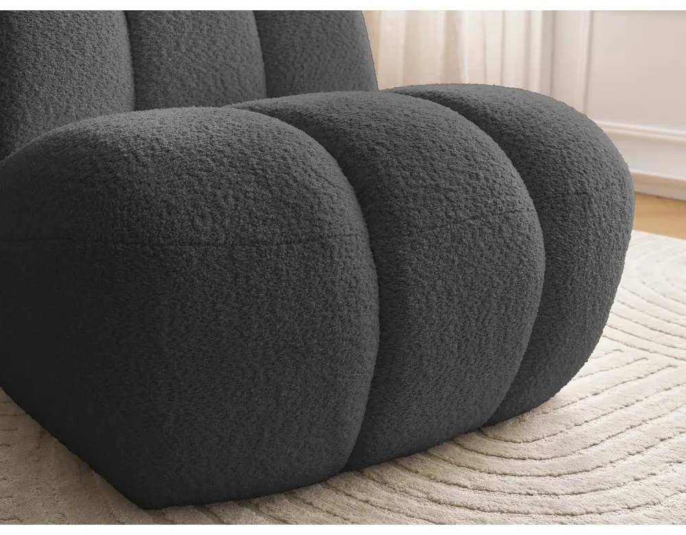 Ciemnoszary fotel z materiału bouclé Janissaire – Bobochic Paris