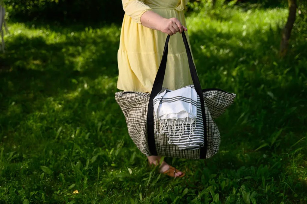 Stylowy zestaw torby plażowej + ręcznika HAMAM 75x150 cm, khaki, 100% bawełna organiczna