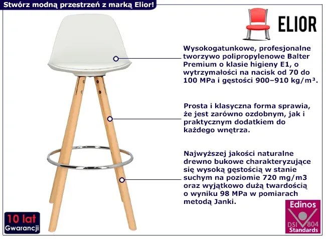Skandynawski drewniany hoker z białym siedziskiem - Emiko