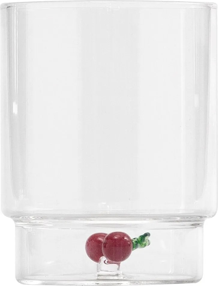 Zafferano Teca Frutta - Zestaw 6 szklanek ze szkła borokrzemianowego z wiśniami - 35 cl, kubek z podwójnym dnem, ręcznie zdobiony, łatwy do mycia