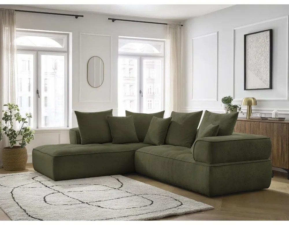 Zielony narożnik z tkaniny szenilowej (lewostronny/w kształcie litery L) Whesley – Bobochic Paris