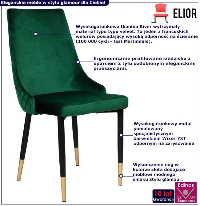 Zielone krzesło glamour z pikowanym tyłem - Ledar