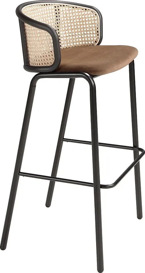 Stołek z rattanu i brązowego aksamitu 4128 ANGEL CERDA