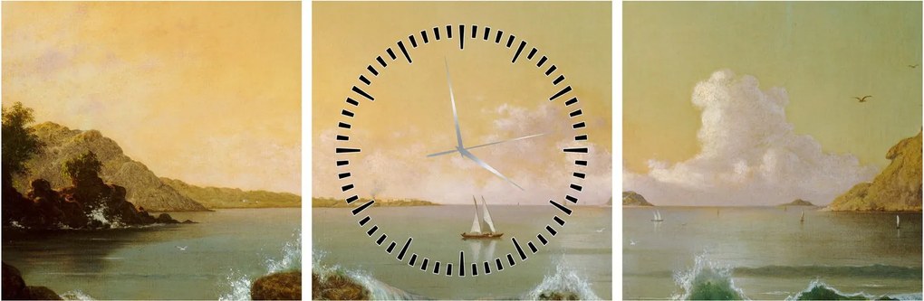 Obraz - Martin Johnson Heade, Rio de Janeiro Bay, reprodukcje (z zegarem) (90x30 cm)