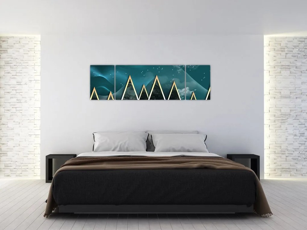 Obraz - Księżyc w pełni nad złotymi górami (170x50 cm)