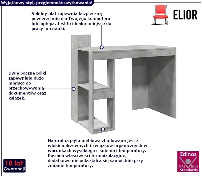 Proste biurko z półkami szary beton Larosa 5X