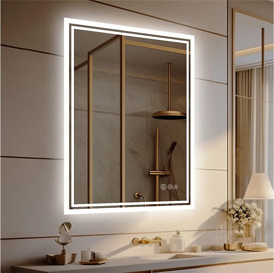 Lustro łazienkowe LED 70x50cm lustro ścienne z oświetleniem antyparowym 50x70cm