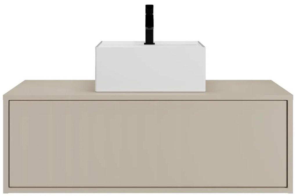 Szafka łazienkowa wisząca  beżowa z kwadratową umywalką - 94 cm - TEANA II