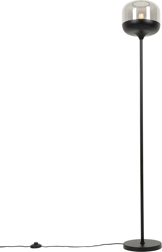 Designerska lampa podłogowa czarna ze złotem i dymionym szkłem - Kyan