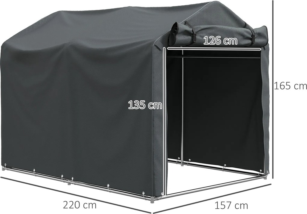 Outsunny Namiot garażowy, wodoodporny namiot z drzwiami, odporny na UV 220 x 157 x 165 cm Ciemnoszary