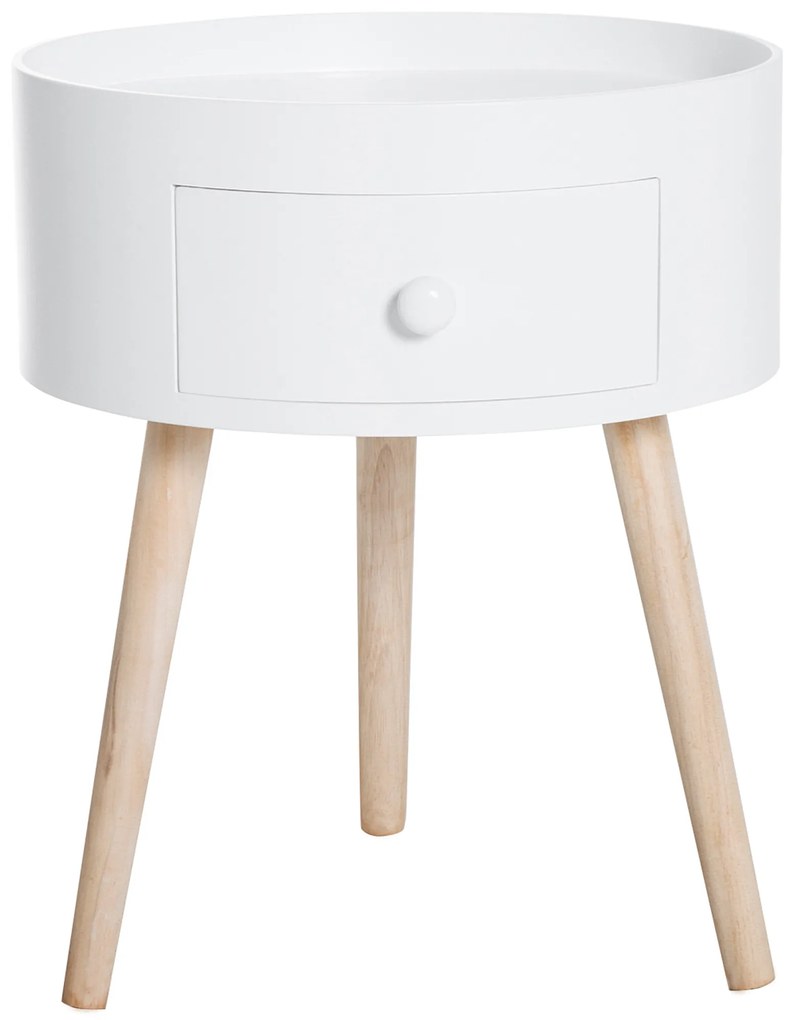 HOMCOM Stolik kawowy z szufladą, okrągły stolik pomocniczy, stolik do salonu, sypialni, wytrzymały do 50 kg, kolor biały, 38 x 38 x 45 cm