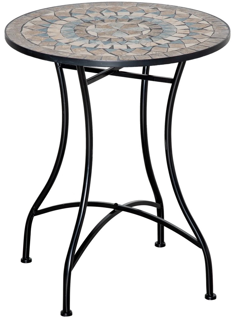 Outsunny Stół Ogrodowy Okrągły Mozaika Ceramika Metal Stolik Bistro Zielony Beżowy Biały Ø60cm Dekoracyjny i Funkcjonalny | Aosom PL