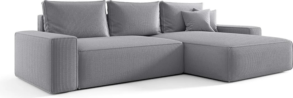 Narożnik MONA z funkcją spania POSO 55 jasnoszary prawy sofa w kształcie litery L z pojemnikiem na pościel kanapa do salonu sofa rozkładana