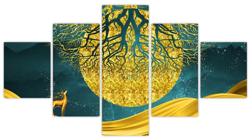 Obraz - Abstrakcja, złoty krajobraz (125x70 cm)