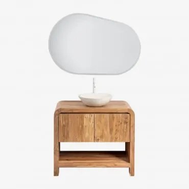 Zestaw Mebli Łazienkowych Z Drewna Vacry Akacja Brąz & Cement Okrągły Biały Ø40 Cm Zavion & Owalna Lampa Led I Przeciwmgielna 100x80 Cm Riben & Biała