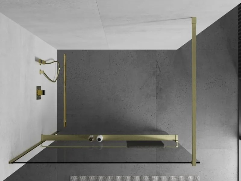 Mexen Kioto+ ścianka prysznicowa z półką Walk-in 105 x 200 cm, transparent, złota szczotkowana - 800-105-121-55-00