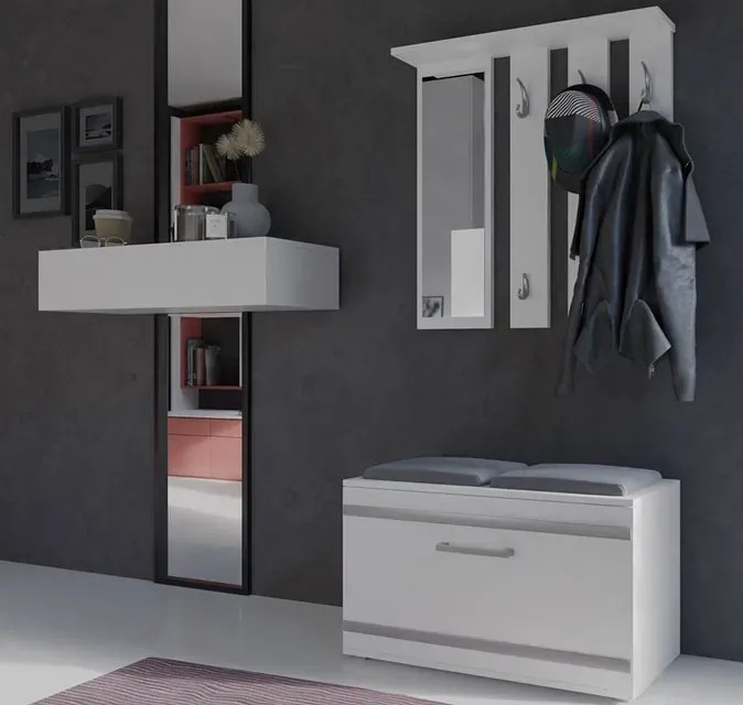 Biała garderoba z szafką na buty i siedziskiem K8-D46