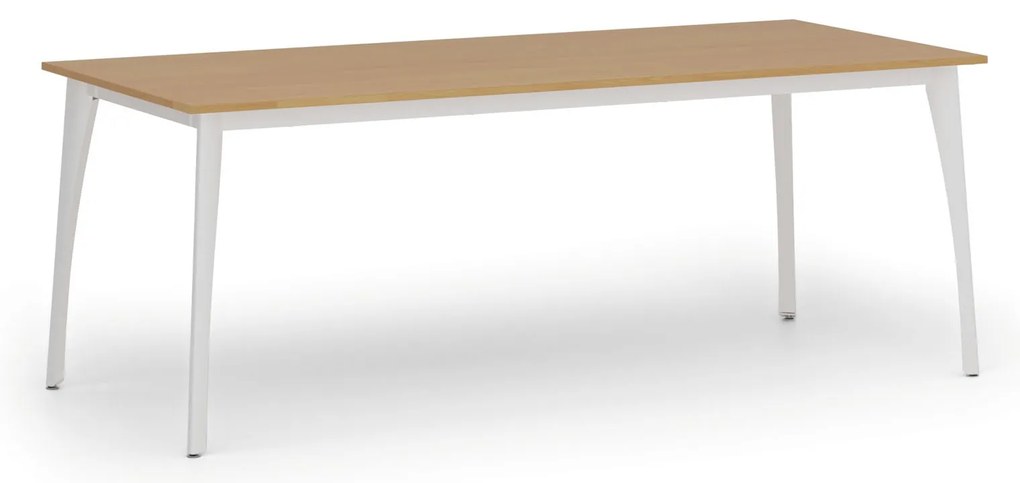 Stół konferencyjny do biura PRIMO OMEGA, 200x90 cm, biała podstawa, buk