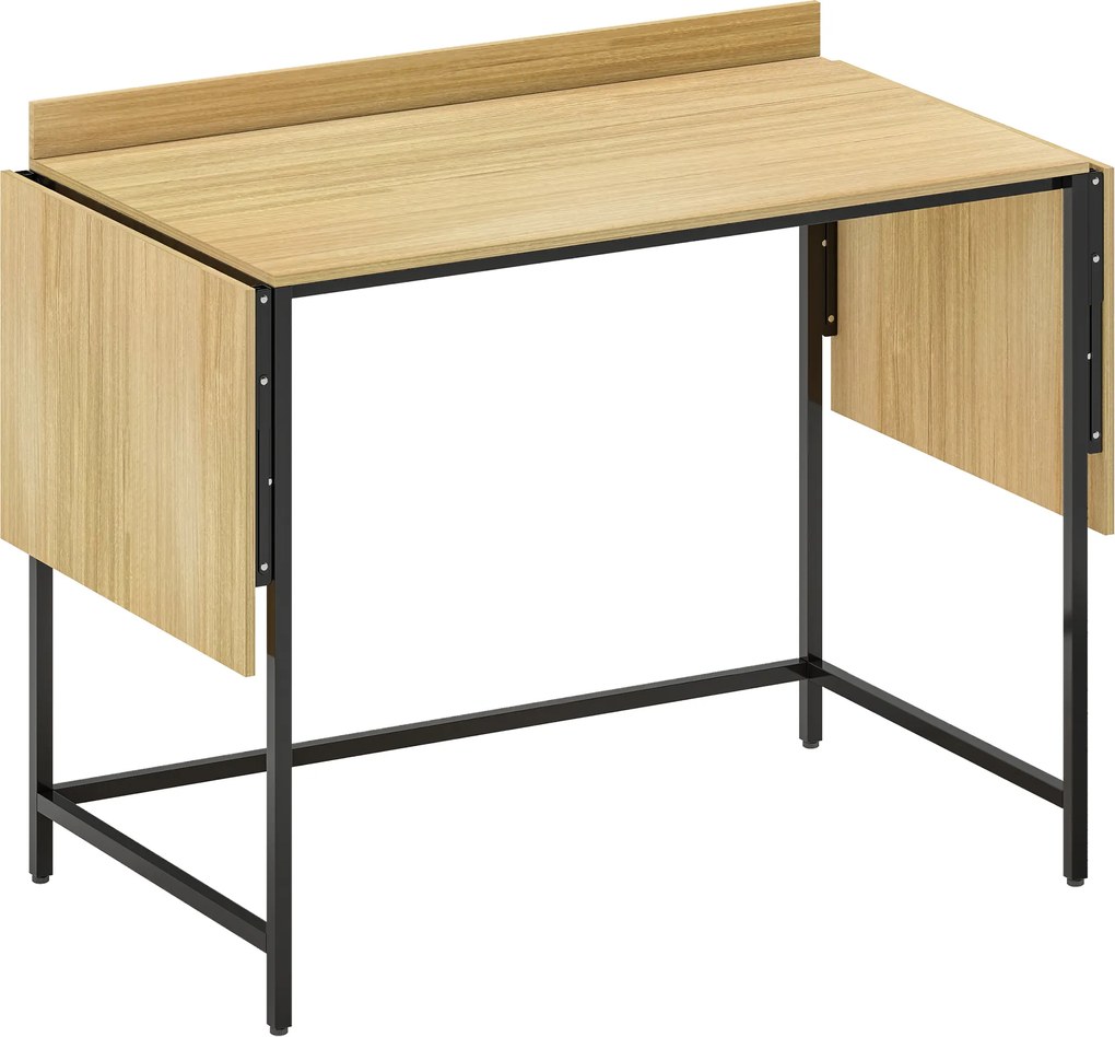 HOMCOM Składane biurko komputerowe z 2 rozsuwanymi płytami, dużo miejsca dla monitorów, metalowe nogi, solidna konstrukcja, Dąb+Czarny