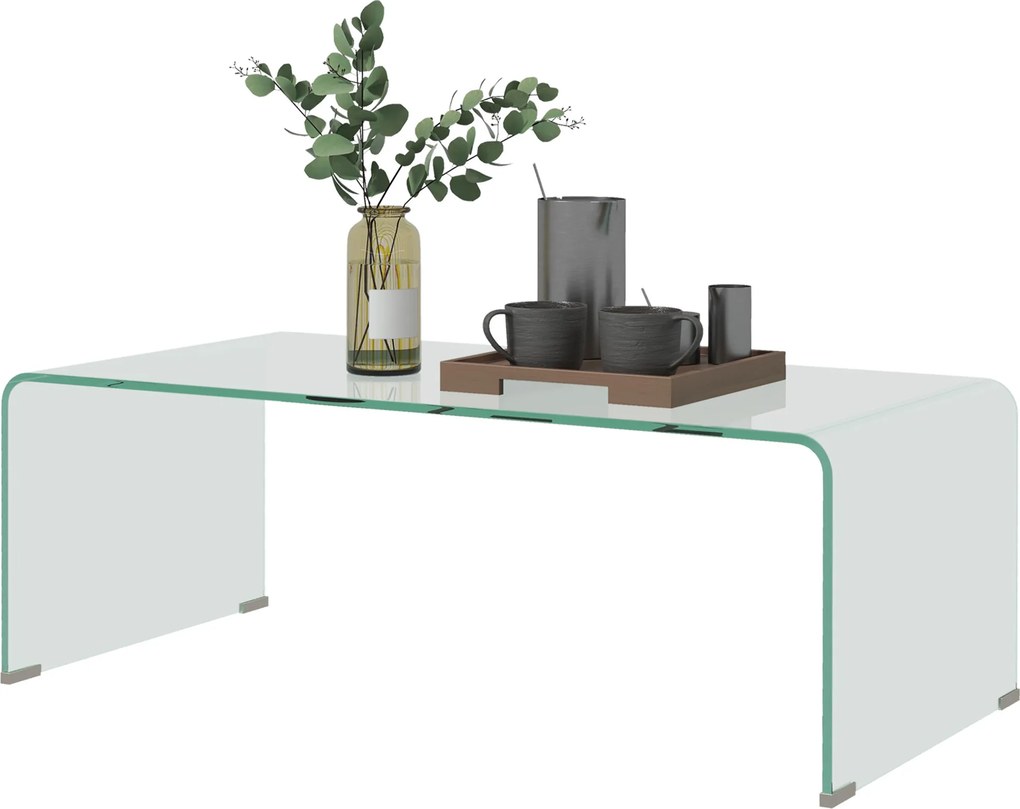HOMCOM Stabilny stolik kawowy ze szkła, jednoczęściowy design, prosty i nowoczesny, 100 x 50 x 35 cm, Przezroczysty | Aosom PL