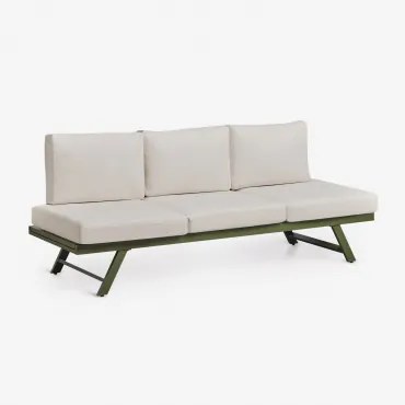 3-osobowa Rozkładana Sofa Ogrodowa Z Aluminium Libanc Gardenia White - Intensywna Oliwkowa Zieleń - Sklum