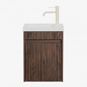 Zestaw Wiszących Mebli Łazienkowych Zintegrowany Z Umywalką Narek Ciemna Czerń & Bezlusterkowiec & Kremowa Tapioca - Sklum