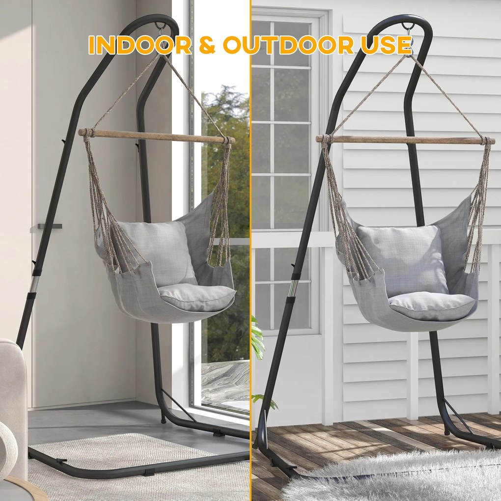 Outsunny Stojak do fotela wiszącego Stojak do fotela bujanego, 133 cm x 116 cm x 195/230 cm, Czarny