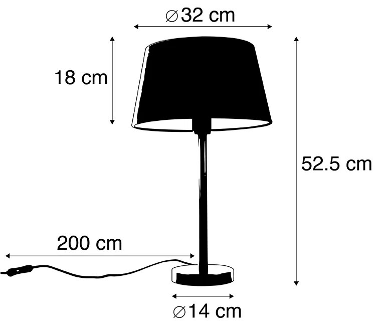 Klasyczna lampa stołowa czarna z czarnym kloszem 32 cm - Simplo