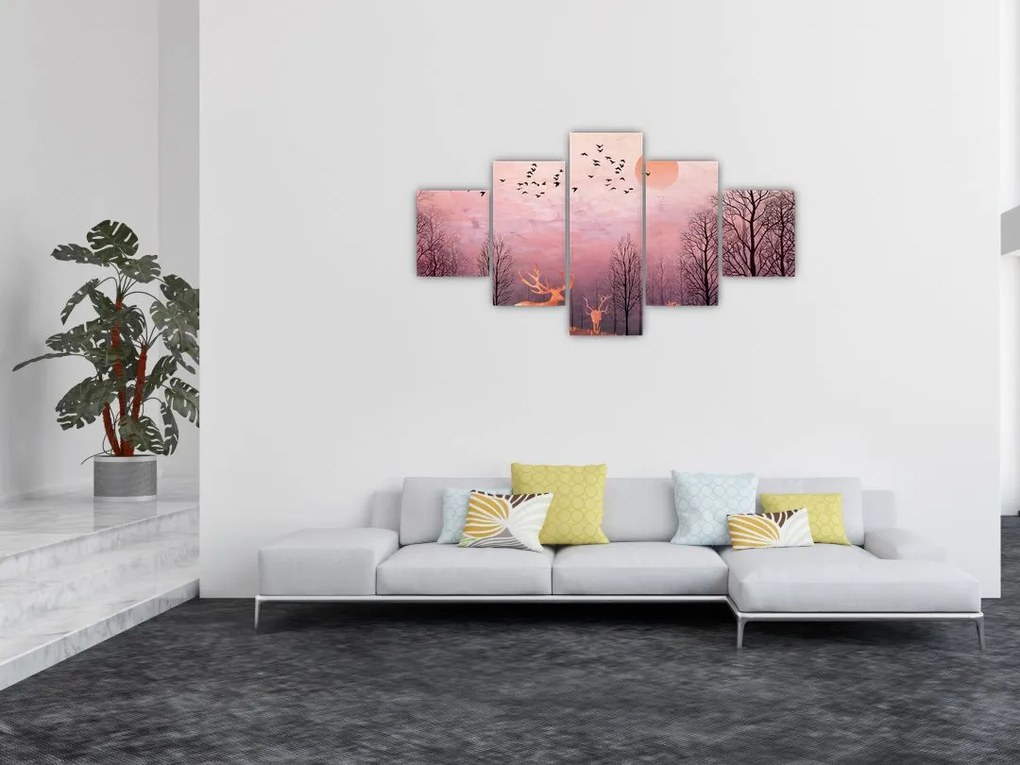 Zdjęcie - Jeleń w blasku zachodzącego słońca (125x70 cm)