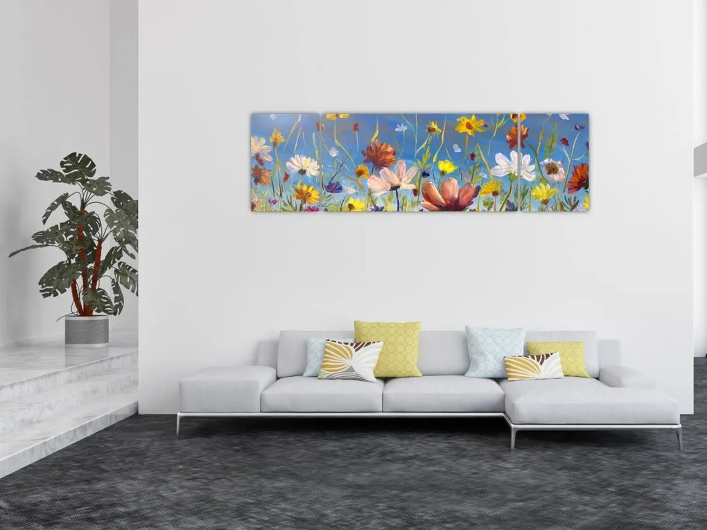 Malowany obraz kwitnącej łąki (170x50 cm)