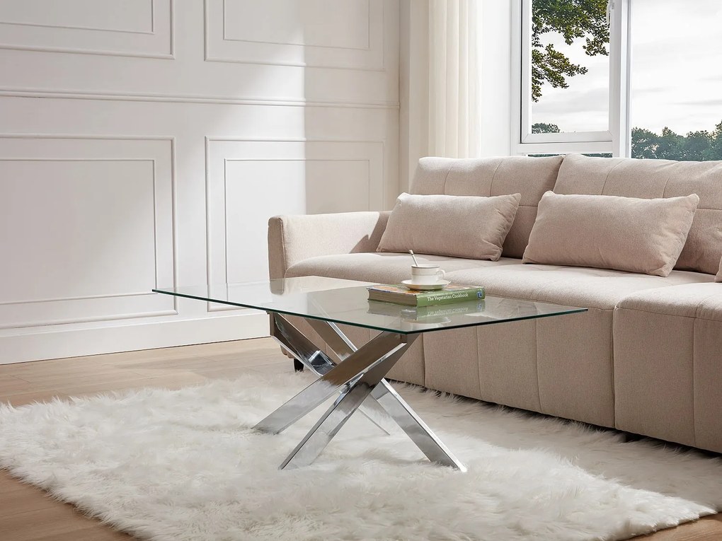 Stolik kawowy z hartowanego szkła i chromowanego metalu - Przeźroczysty - COSIMA