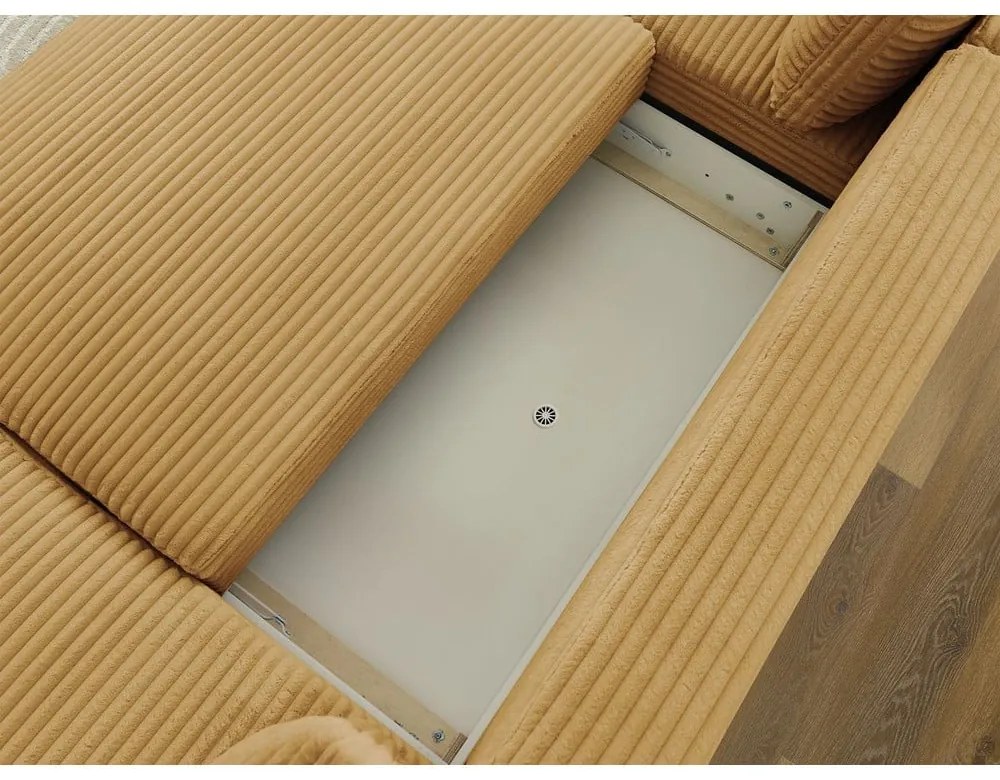 Musztardowy sztruksowy rozkładany/ze schowkiem narożnik (lewostronny/w kształcie litery U) Lucien – Bobochic Paris