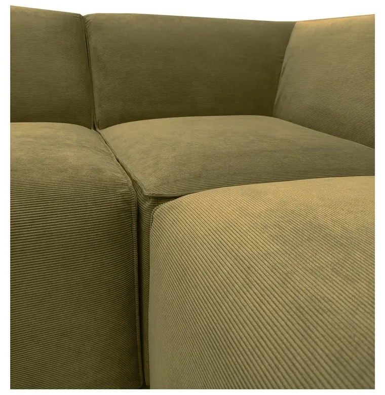 Zielona sztruksowa sofa modułowa w kształcie litery "U" Scandic Sting, lewostronna