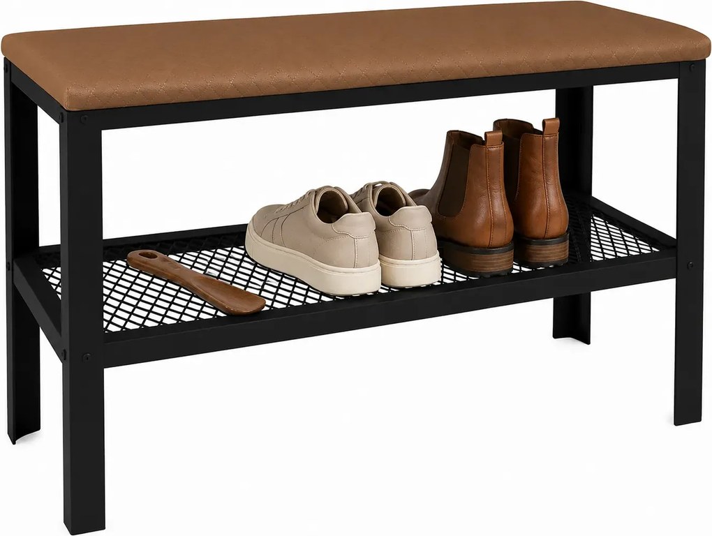 Siedzisko z metalowym stelażem w stylu loft czarny + ciemny beż F0-T47