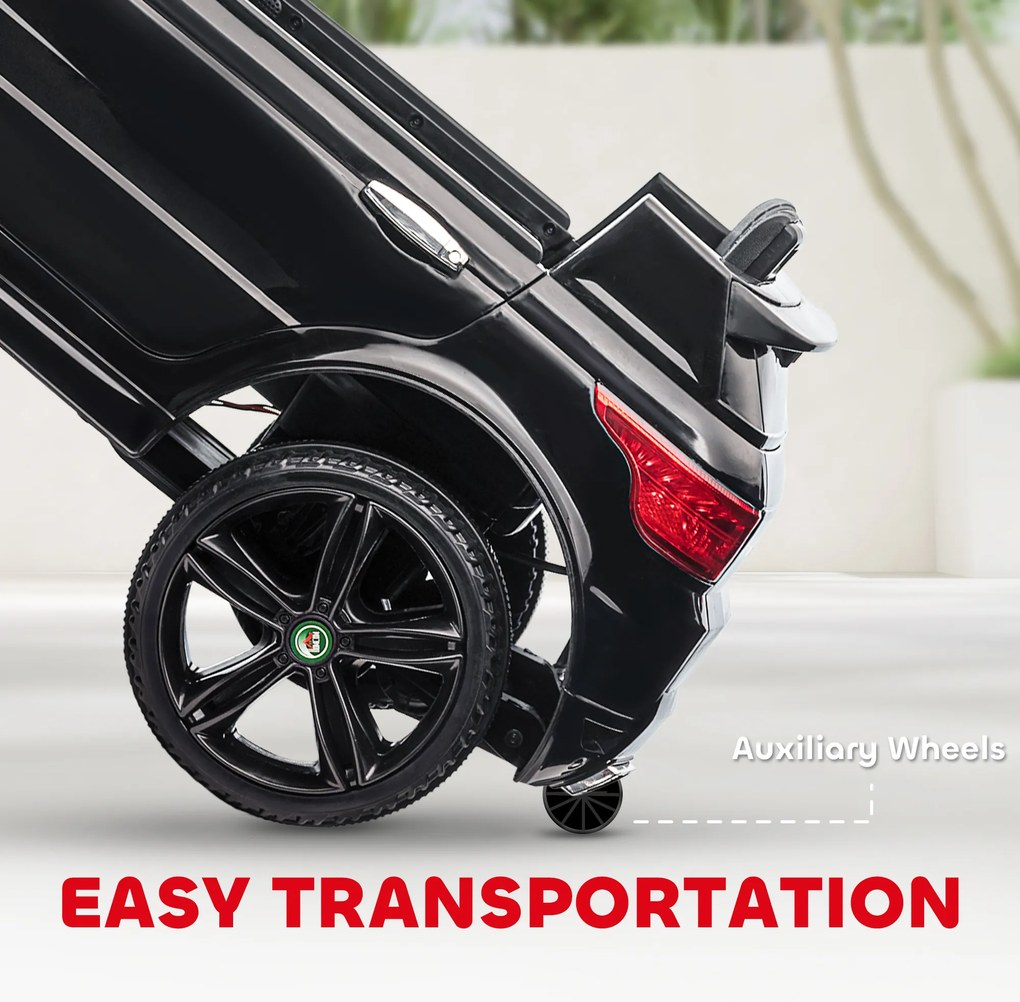 HOMCOM Elektryczny SUV dla dzieci z bezpiecznym pasem pilotem i funkcjami świetlnymi oraz muzycznymi Czarny pojazd do 5 kmh | Aosom PL