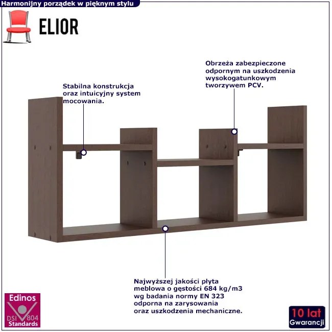 Minimalistyczna półka wisząca na książki wenge L6-D57