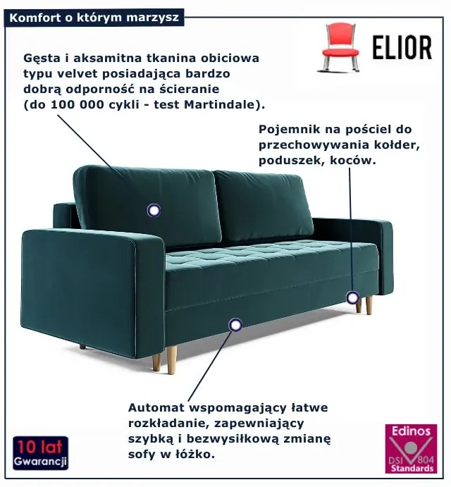 Ciemnozielona sofa welurowa z pojemnikiem T6-N31