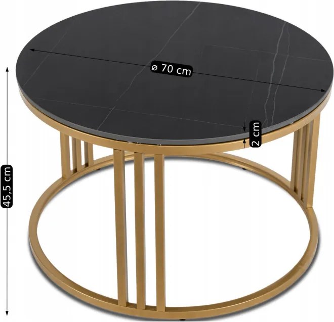 Stolik Kawowy KORIN 70 cm Czarny Marmur/Złoty Glamour Nowoczesny