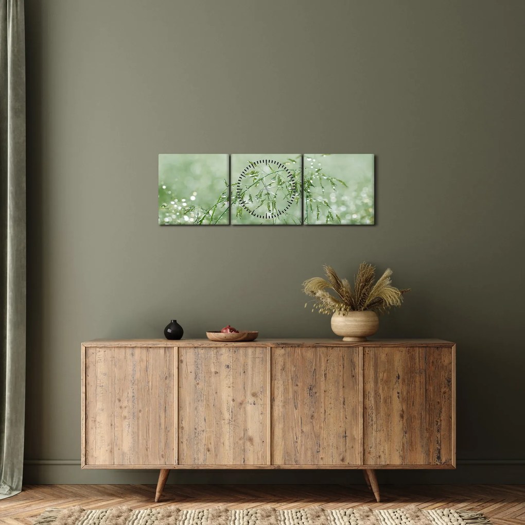 Obraz - Rosa na trawie (z zegarem) (90x30 cm)