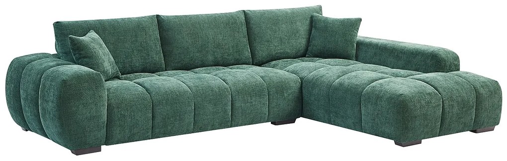 Kanapa narożna prawostronna z zieloną teksturowaną tapicerką - BERENIA